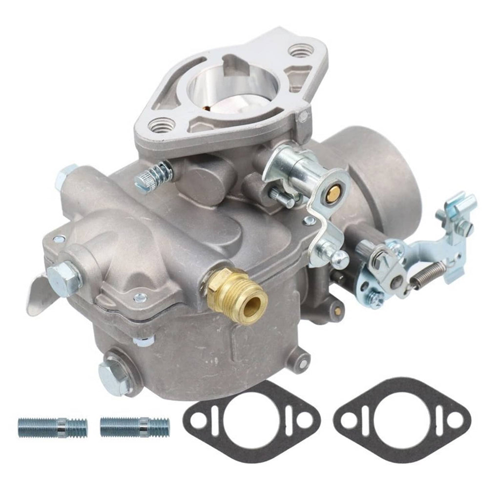 Metal carburetor with intake opening, brass fitting, and attached linkage components