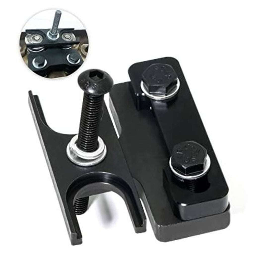 Black LS series valve spring compressor tool with two hex socket adapters and screw post