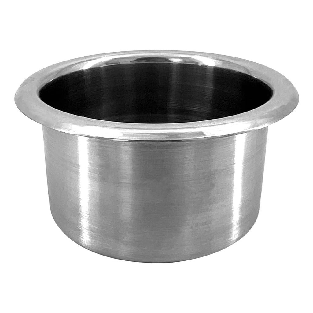 Single stainless steel drop-in anti-spill cup with wide rim and open bowl