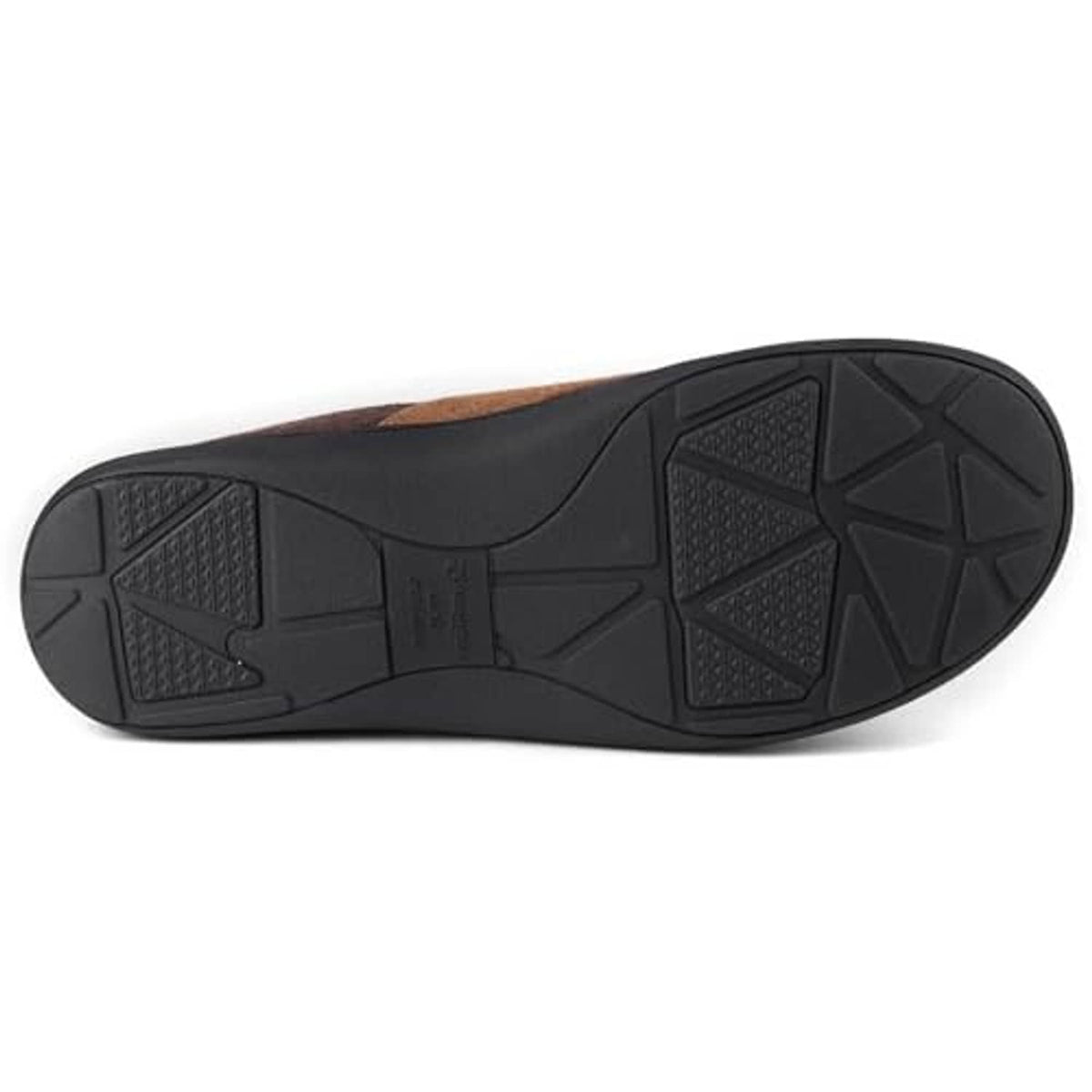 Coffee-brown slipper outsole with textured rubber tread and raised side pattern