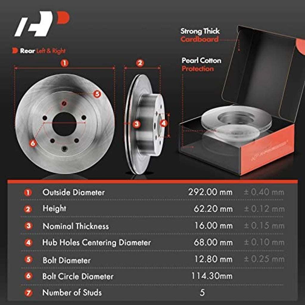 Brake rotor size chart diagram with rotor cross-section and measurement labels