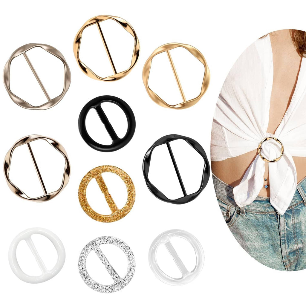 Assorted scarf ring and slide set, gold, black, silver and white oval designs