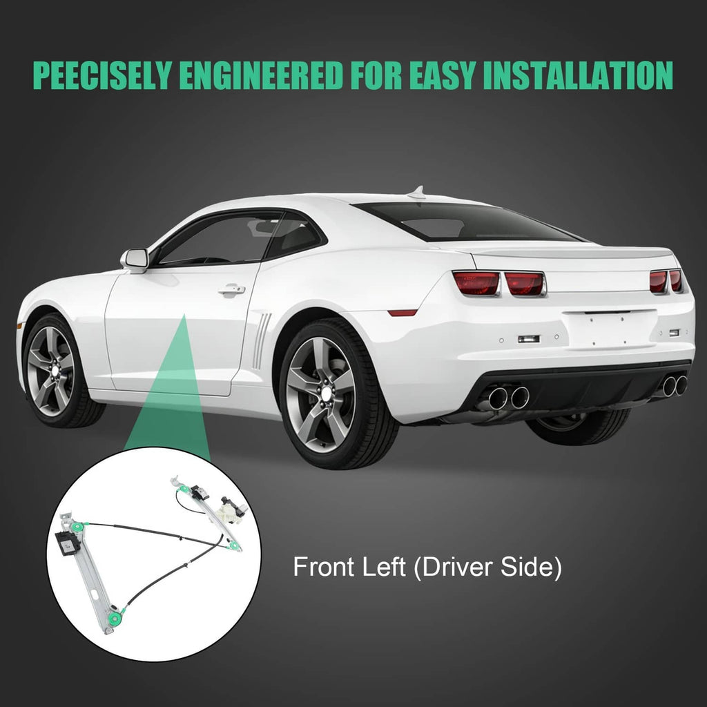 Power window regulator and motor assembly with four mounting points and wiring