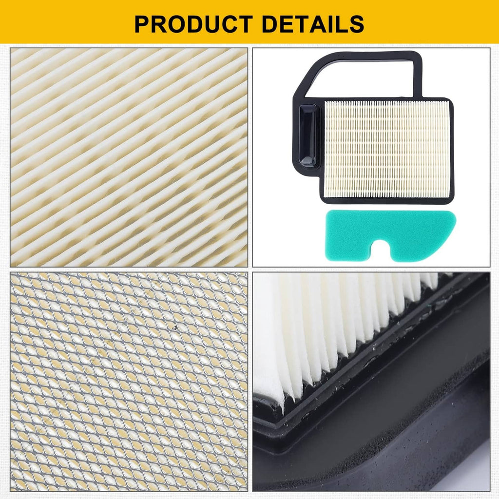 Close-up of white pleated air filter media and green foam pre-filter insert