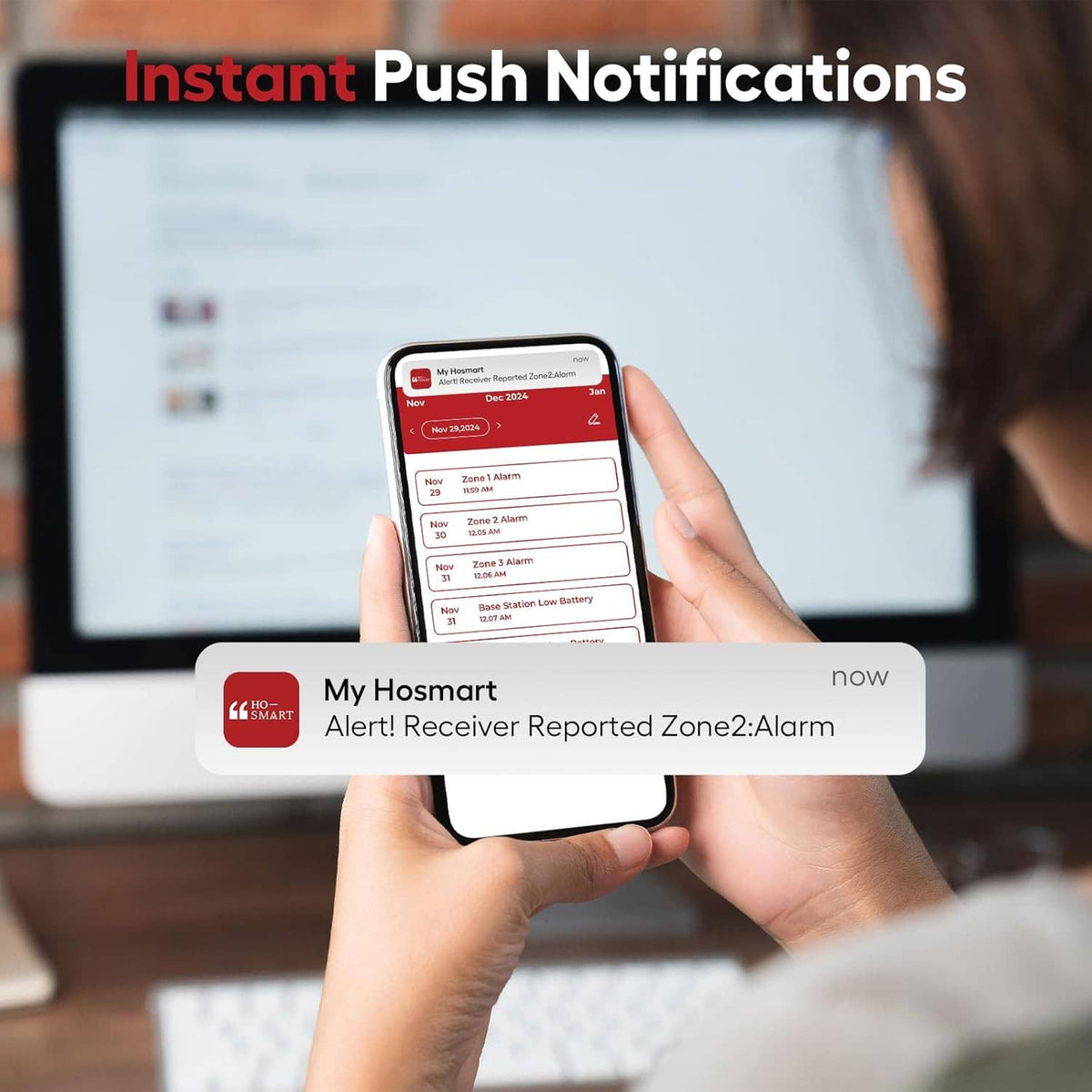 Smartphone receiving push notification from driveway alarm system