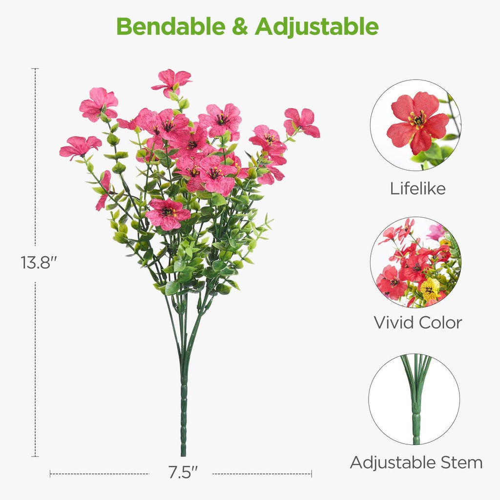 Pink artificial flower bouquet with bendable stems and adjustable length