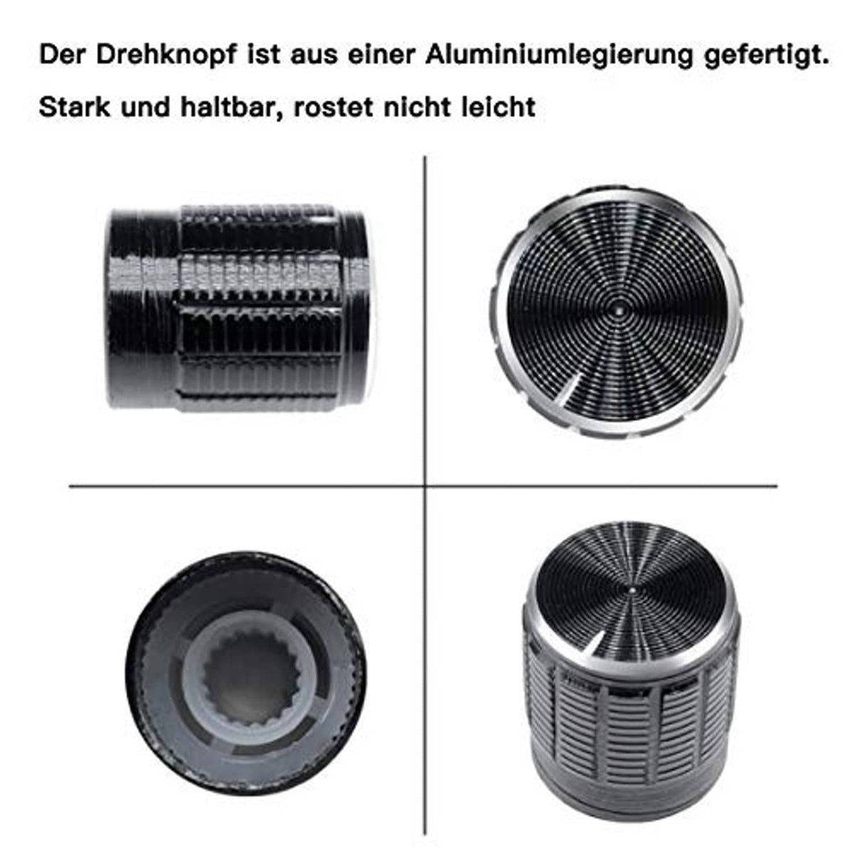 Aluminum alloy rotary potentiometer housing with black knurled body and protective cap