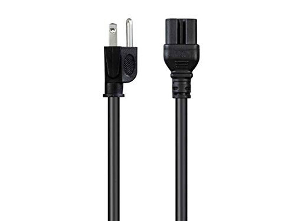 Black power cord with NEMA 5-15P plug and IEC 60320 C15 plug, side by side
