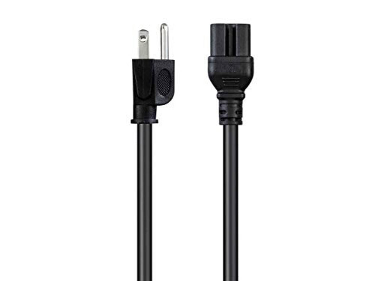 Black power cord with NEMA 5-15P plug and IEC 60320 C15 plug, side by side