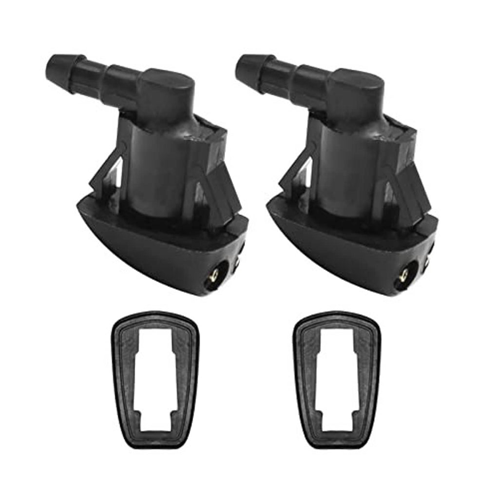 Black windshield washer nozzles with two replacement gaskets, side view