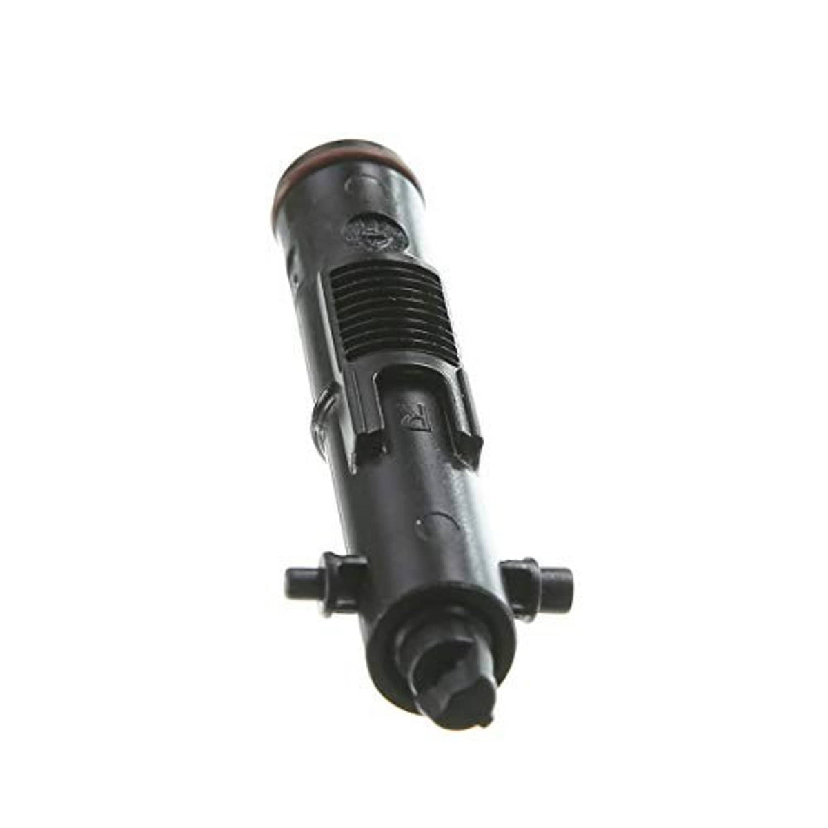 Headlight washer nozzle, black plastic with ribbed grip and round inlet outlet