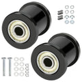 Mini bike chain tensioner roller with black housing and metal axle, two pack