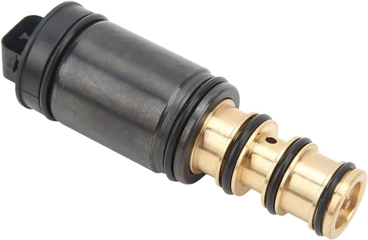 A/C electronic control valve with black housing and brass connector tip