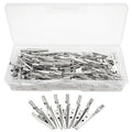 Plastic organizer with many silver metal alligator clips and loose clips