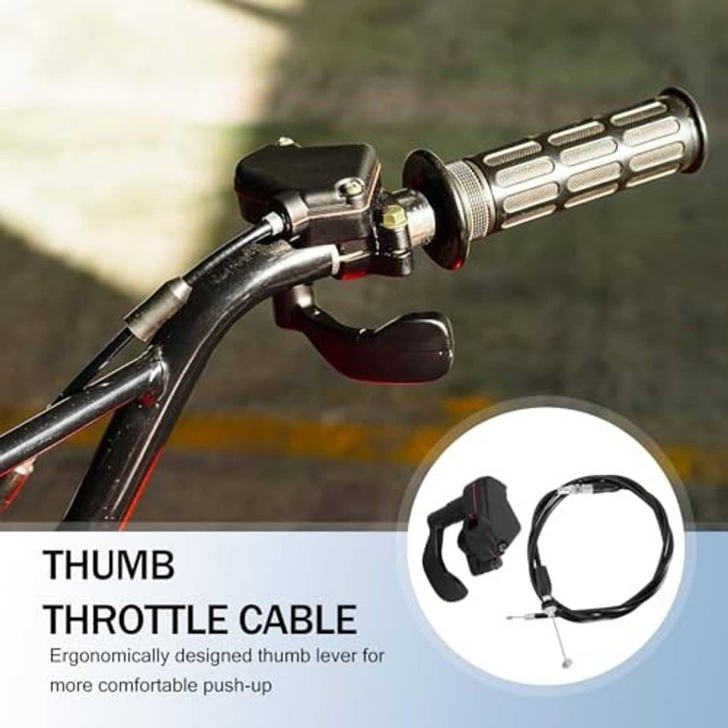 Thumb throttle lever mounted on motorcycle handlebar with metallic grip housing