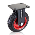 Fixed plate caster wheel, black frame, red wheel, heavy-duty tread