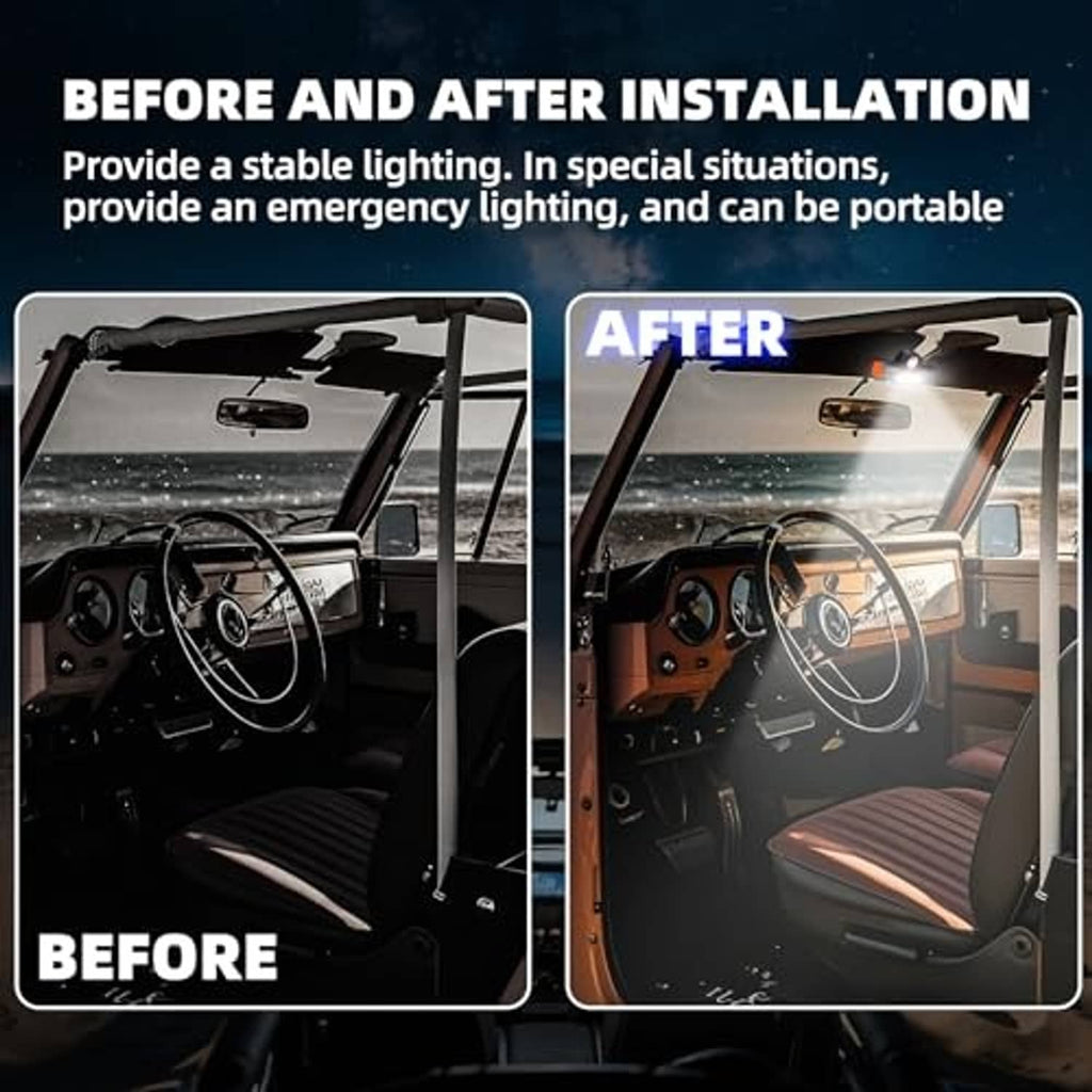 Rechargeable UTV dome interior light for overhead mounting with bright LED glow