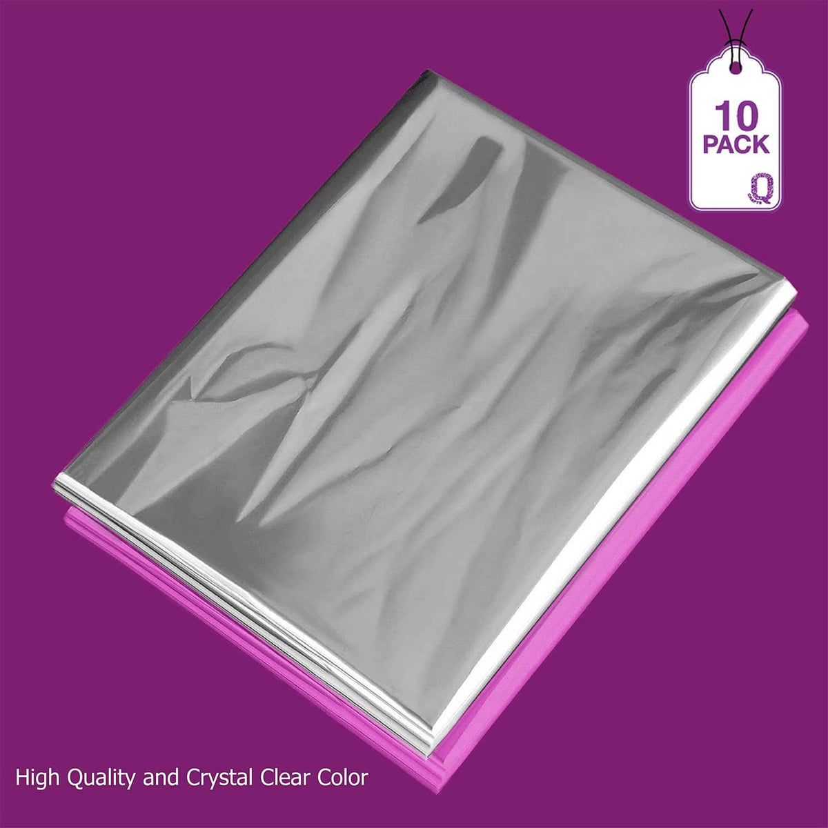 10-pack of shiny clear cellophane sheets for basket bags, folded stack