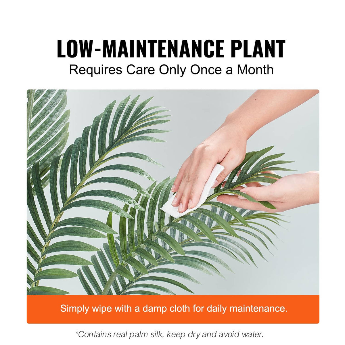 Low-maintenance artificial palm with green fronds for easy monthly cleaning