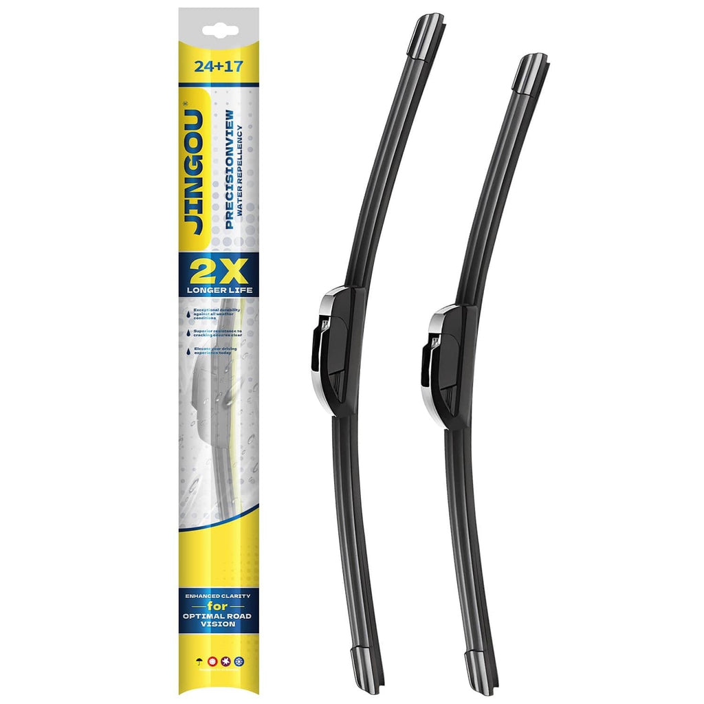 JINGOU front windshield wiper blades, black 24 in and 17 in set