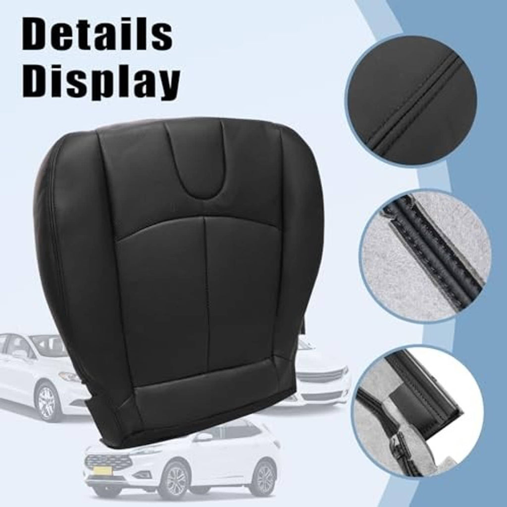 Black leather seat cover with stitched contours and curved headrest