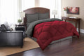 Queen reversible alternative comforter with red and gray quilted top layer