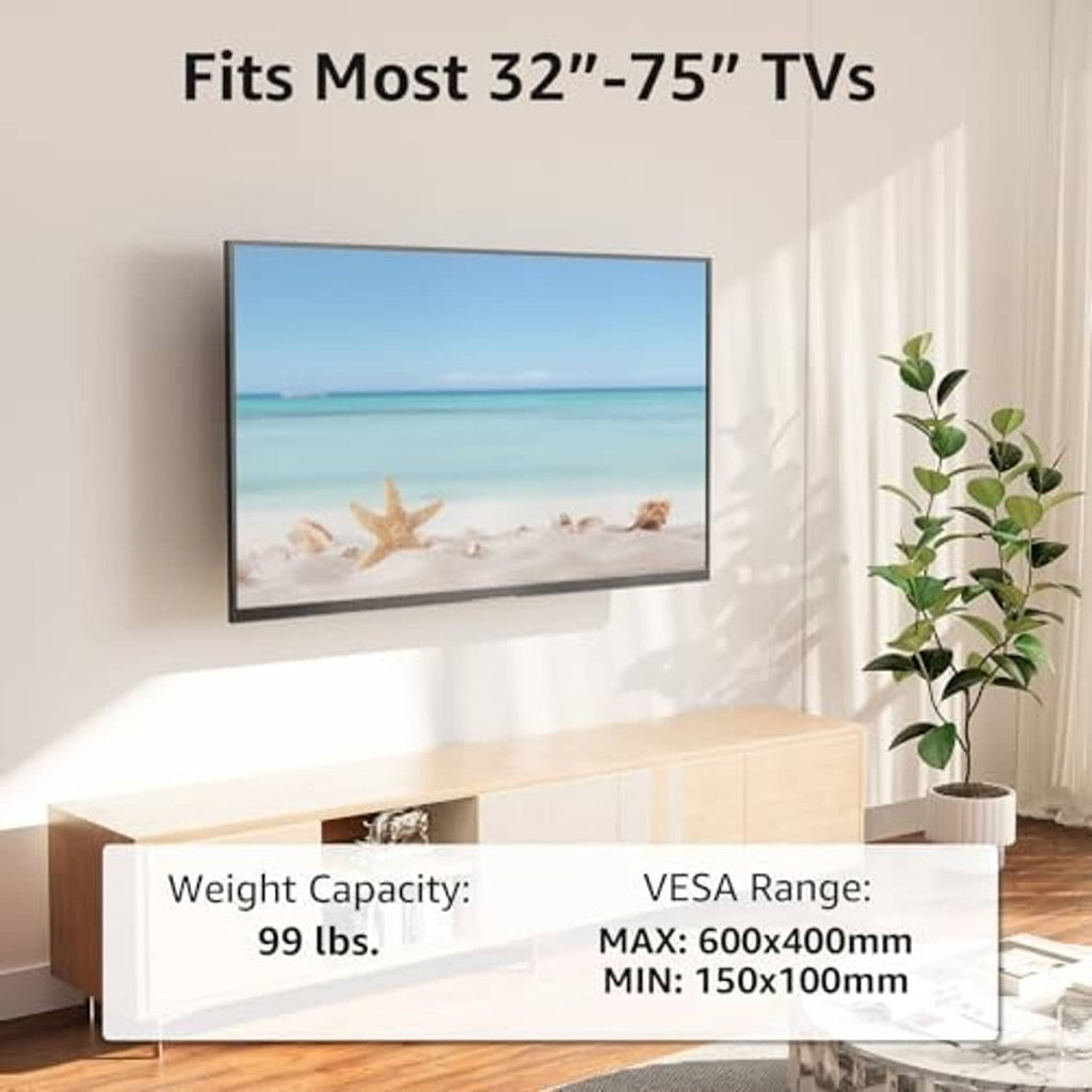 Black corner TV wall mount supporting a flat-screen TV on a wall