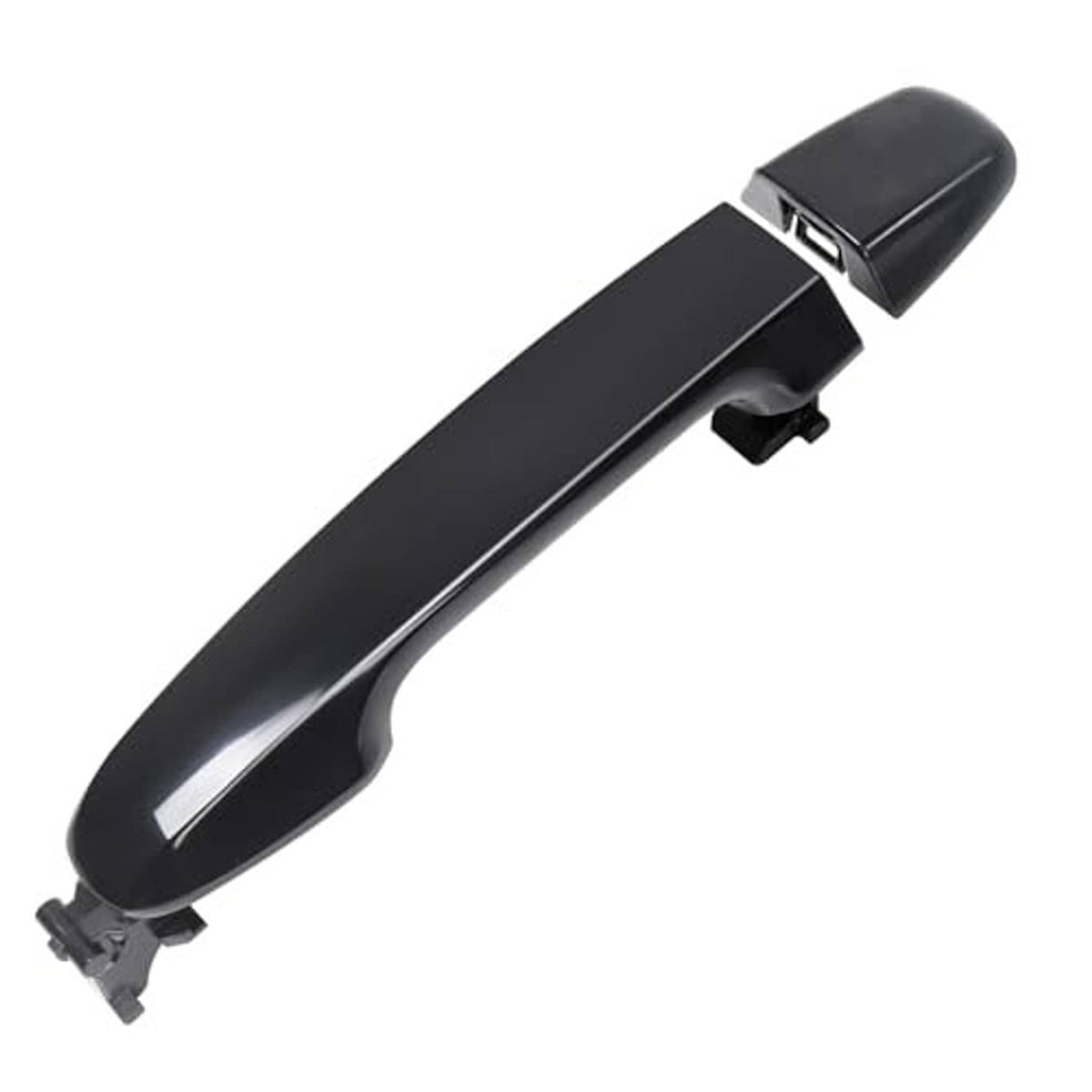 Black exterior door handle with smooth surface and integrated mounting bracket