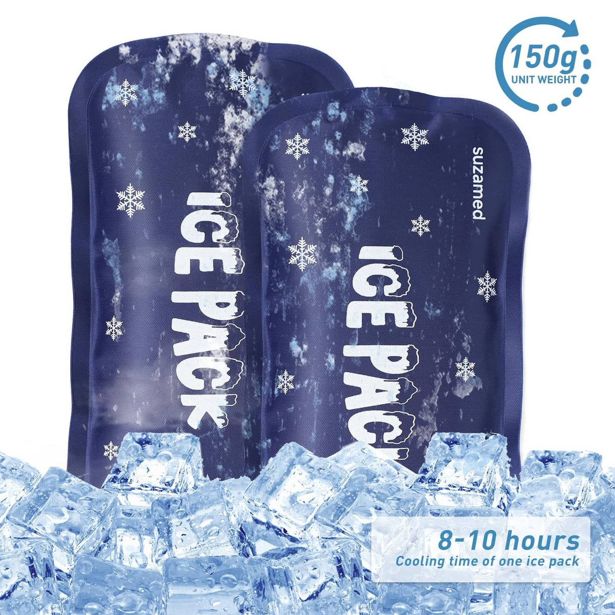 Navy ice pack with “ICE PACK” text and snowflake pattern, 150g