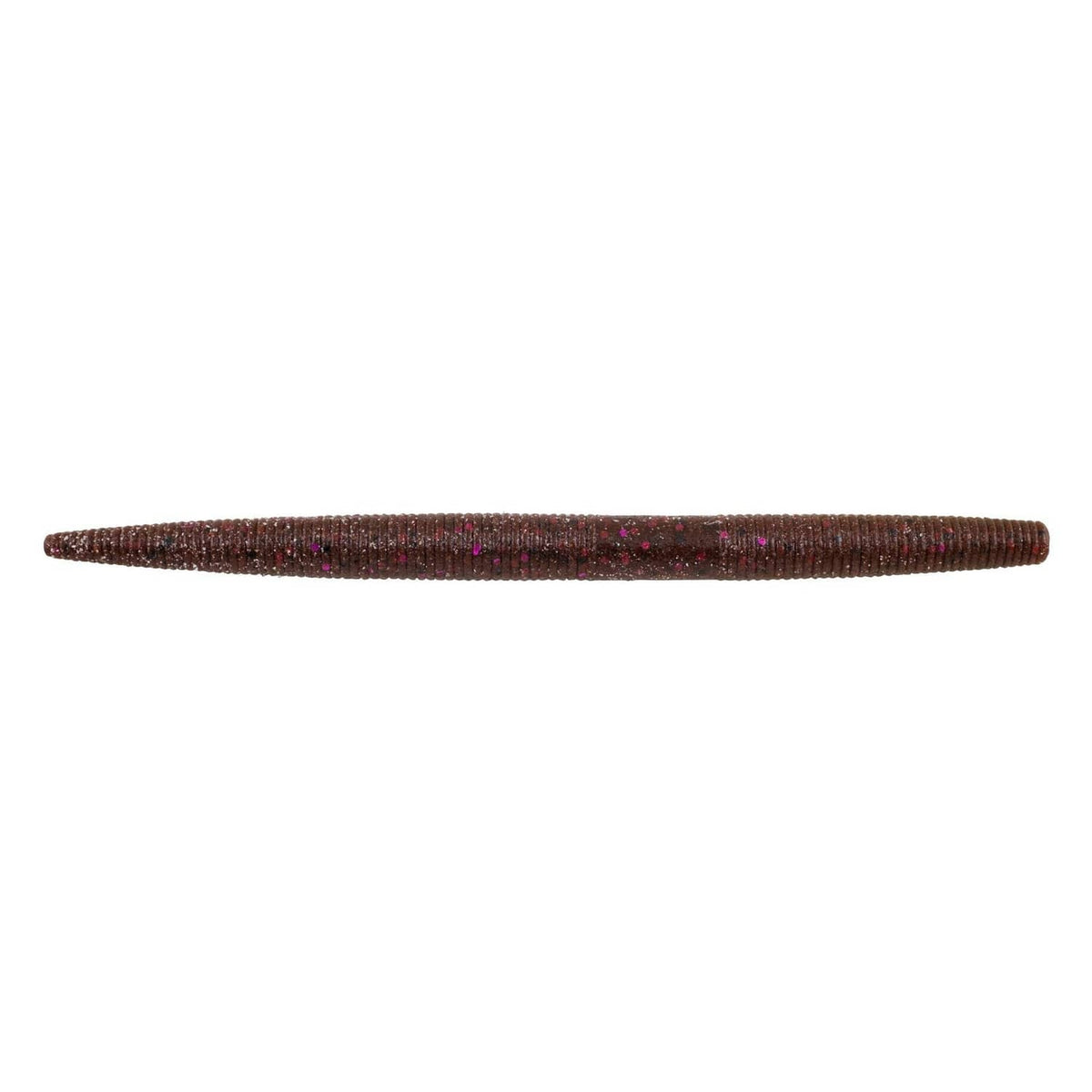 Soft plastic stick worm in cinnamon purple, slender straight worm shape