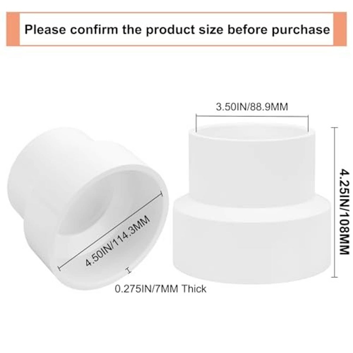 White PVC DWV reducer coupling with socket-to-socket ends and thick wall design