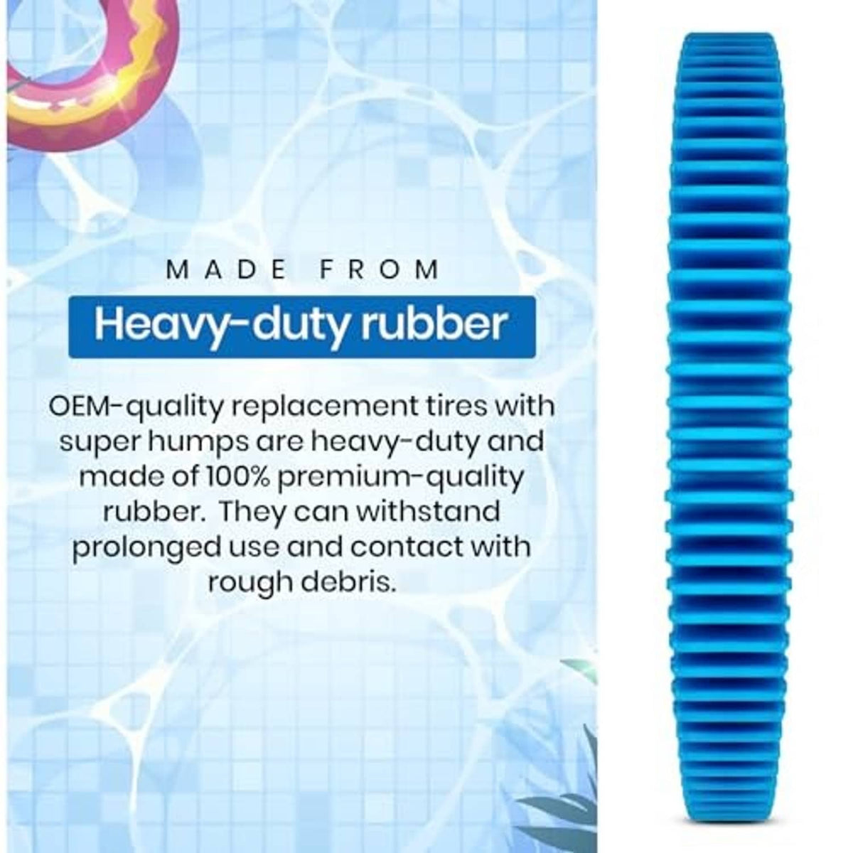 Single blue replacement front tire with heavy ribbed tread and circular hub