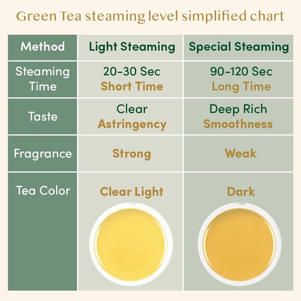 Green tea steaming chart with light and special steaming cup color