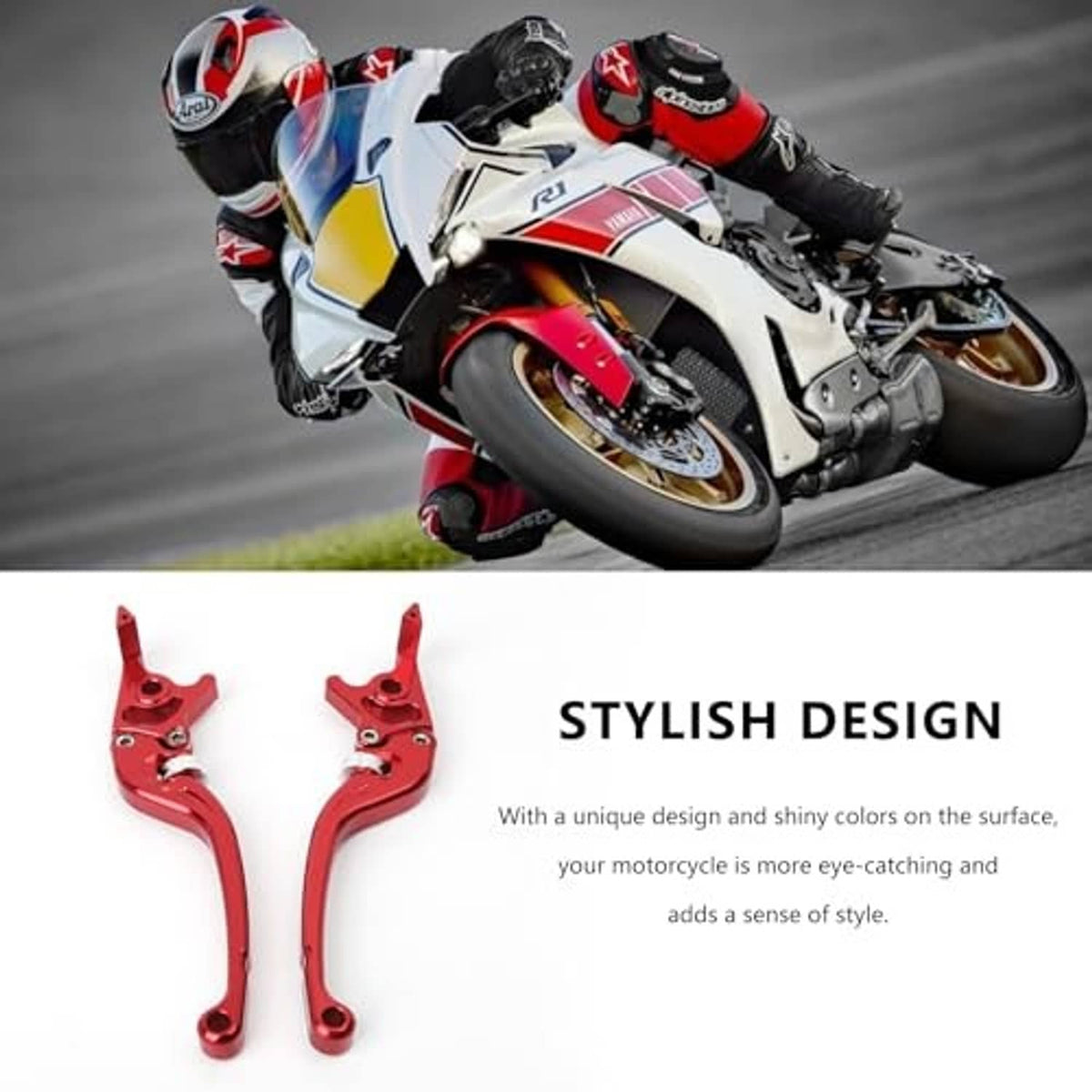 Red CNC adjustable motorcycle brake lever pair, separated left and right pieces