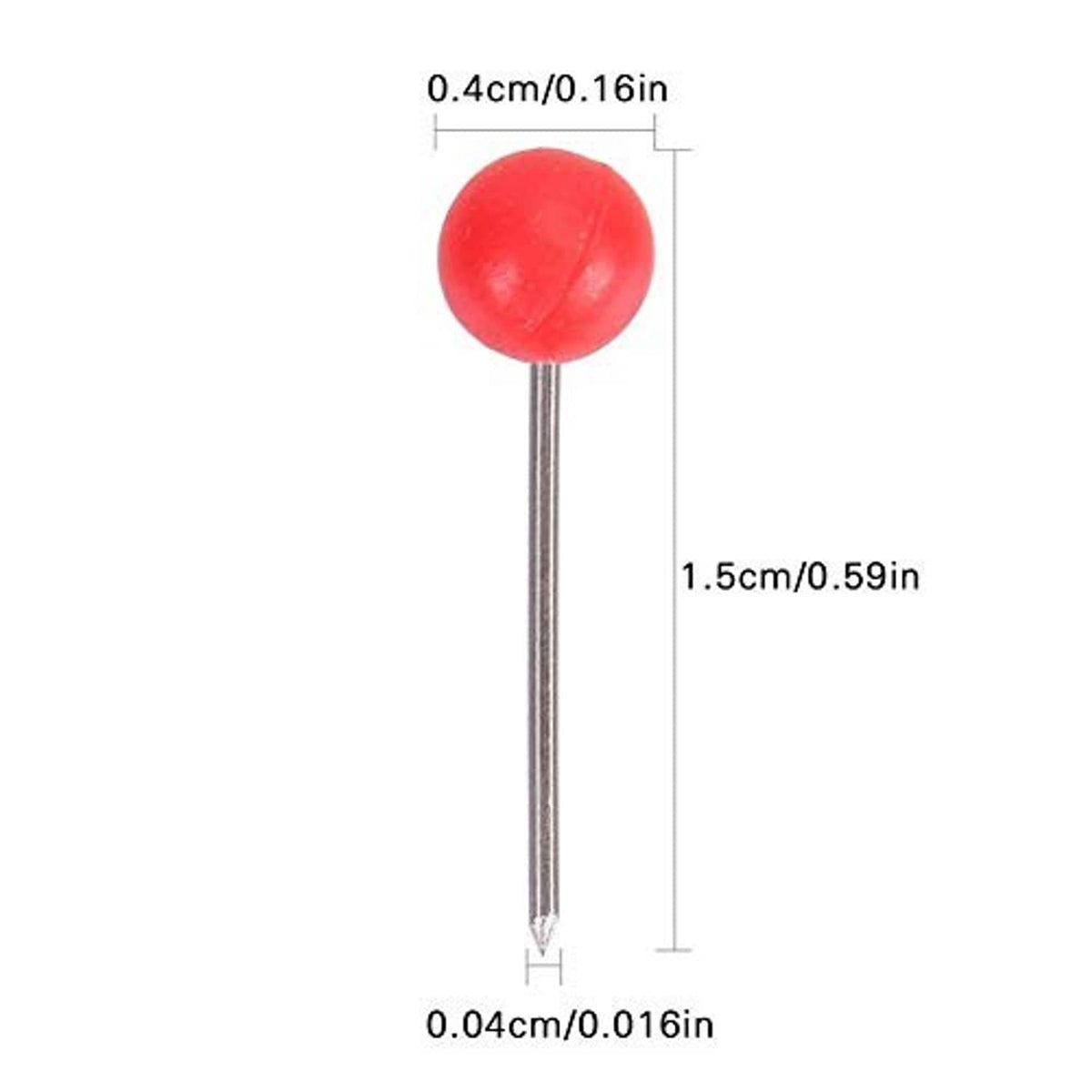 Close-up of a red map push pin with a round plastic head on a metal pin