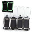 Magnetic waterproof organizer with four small black storage boxes and clear lids
