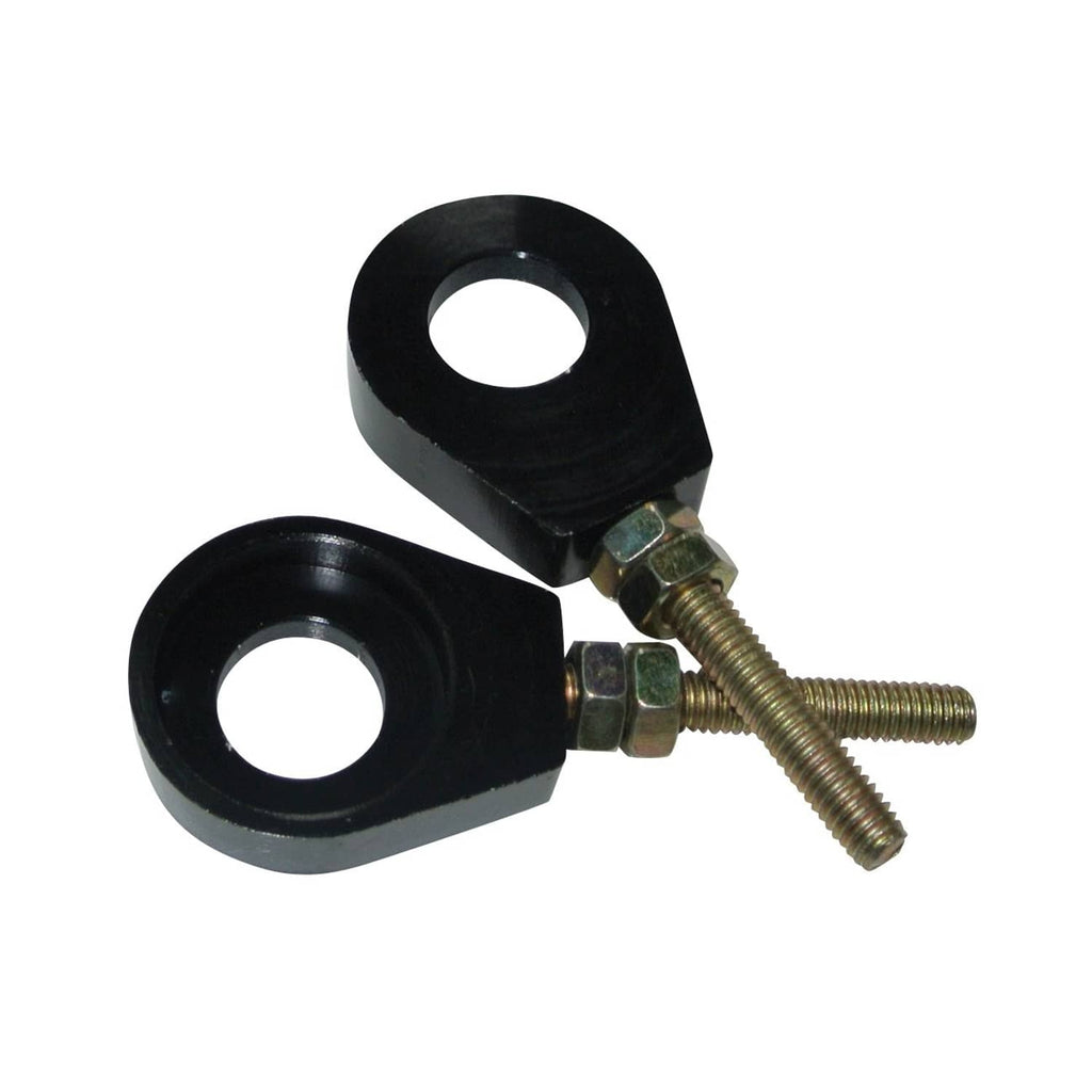 Black chain tensioner adjuster pair with two long threaded studs and hex nuts
