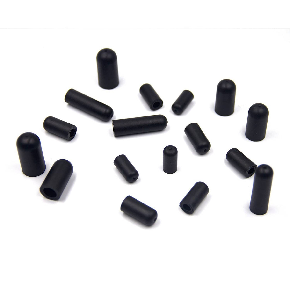 Assorted black rubber vacuum hose end caps, mixed sizes shown