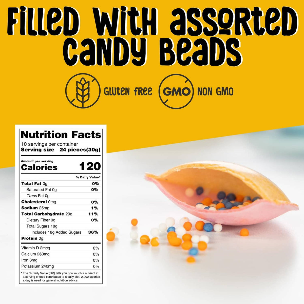 Gerrit’s Satellite Wafers package with nutrition panel and scattered candy beads