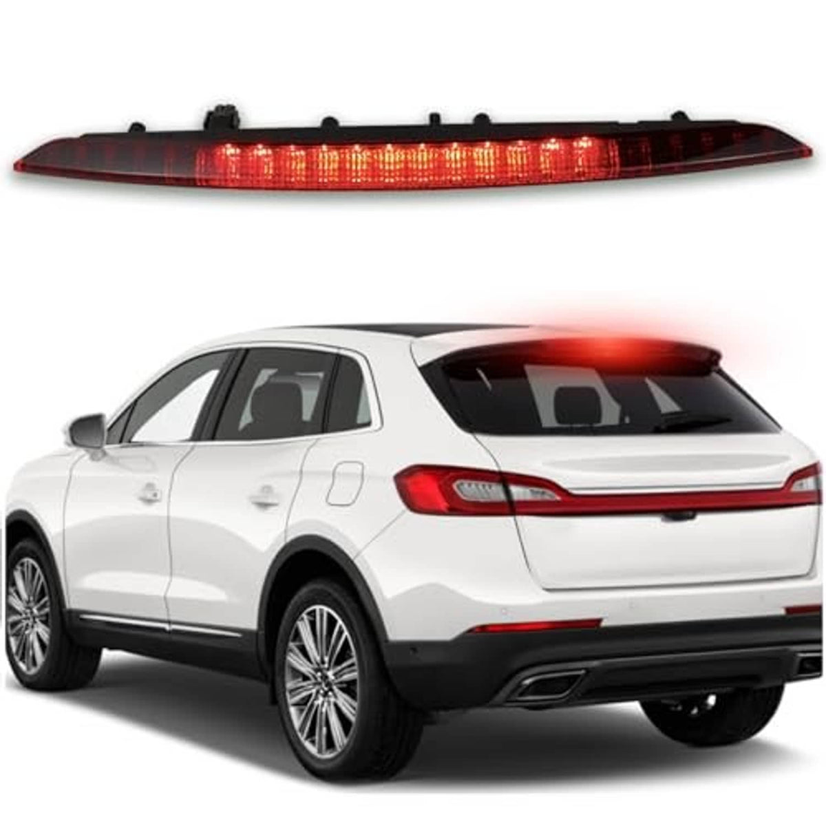 Red LED third brake light strip with black mounting base, long low-profile light bar