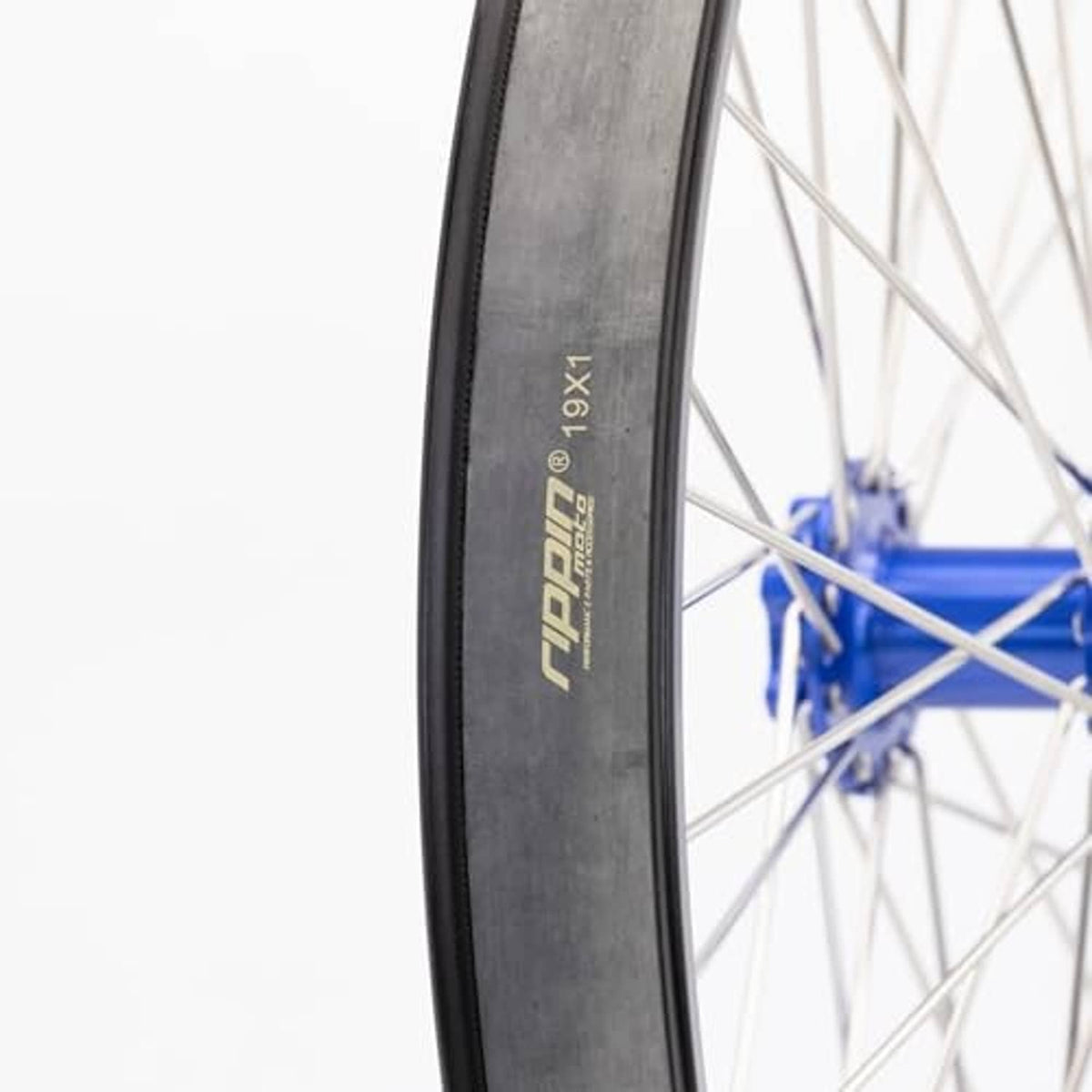 Black motorcycle rim strip with Rippin branding and 19X1 marking on wheel edge
