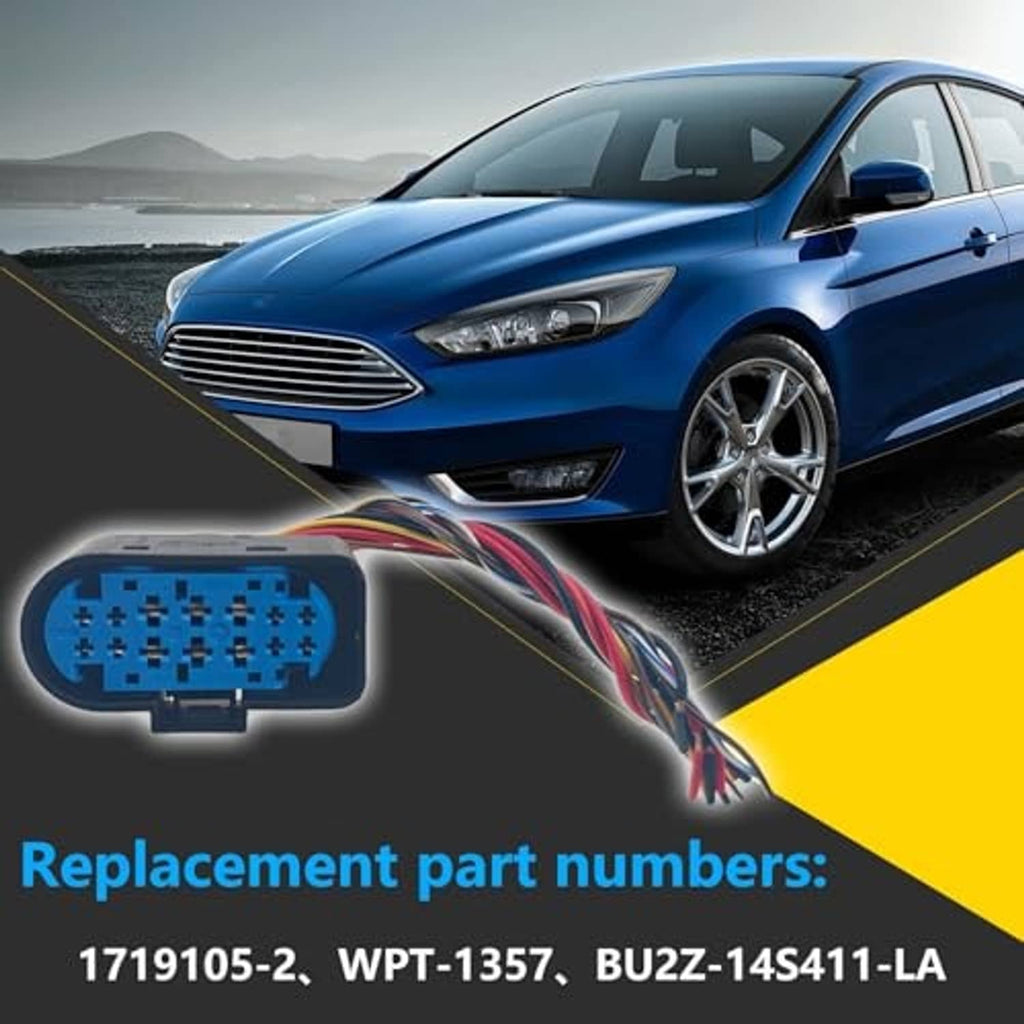 Blue 14-pin headlight connector plug with multicolor wire pigtail