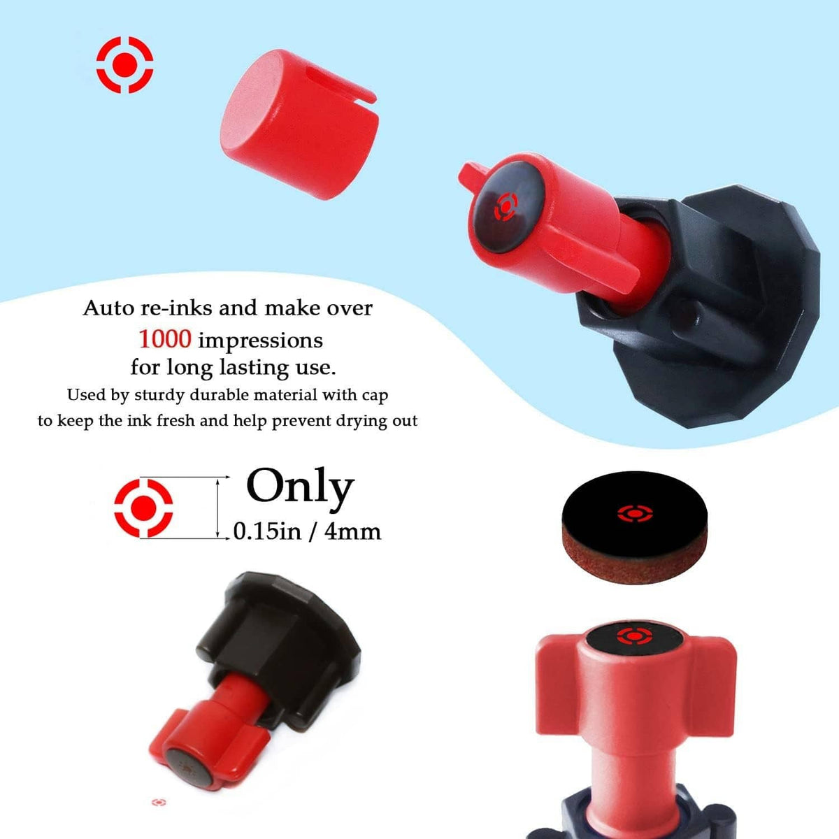 Red and black picture marker tool with round ink pad and re-ink design