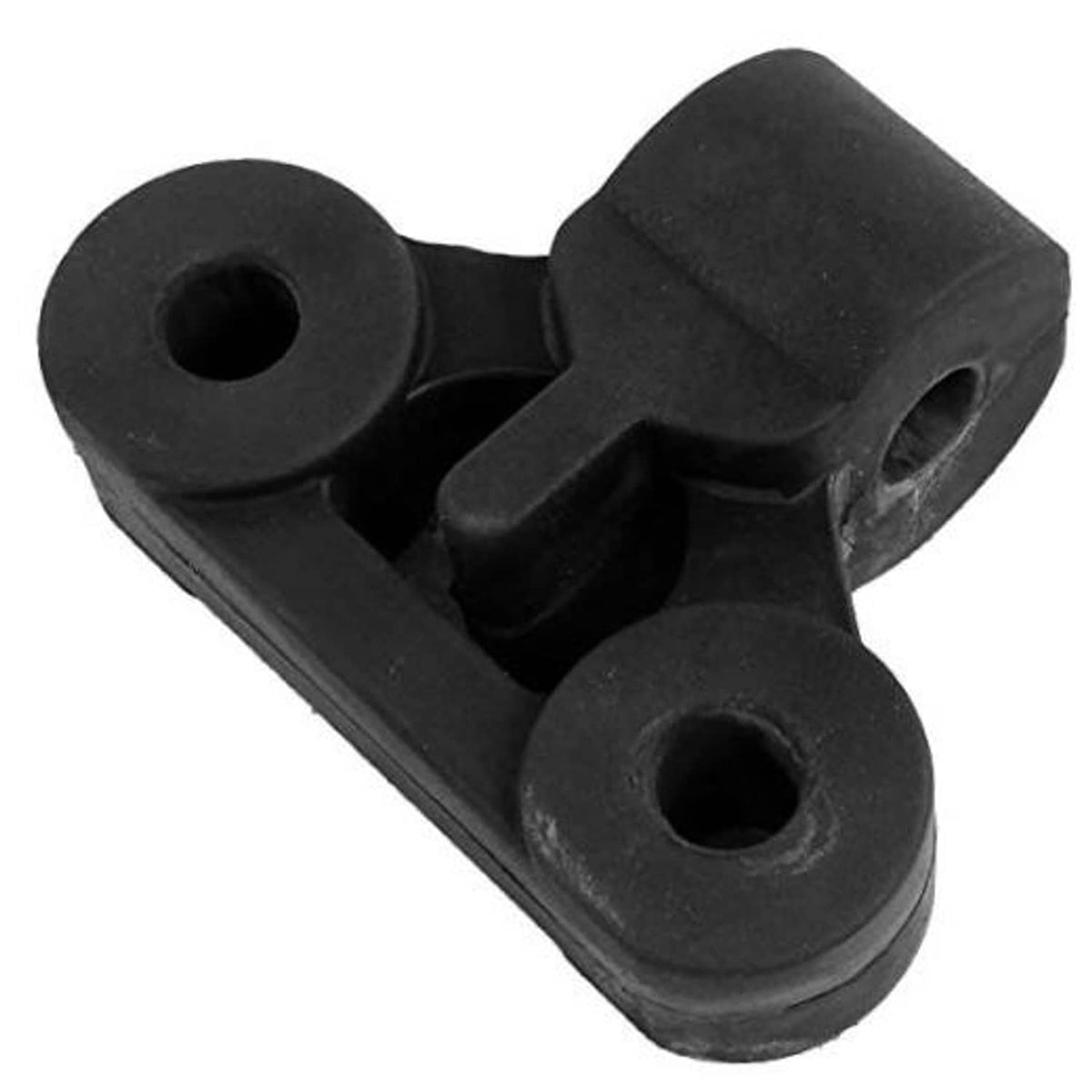 Black rubber exhaust hanger insulator with two mounting loops and center notch