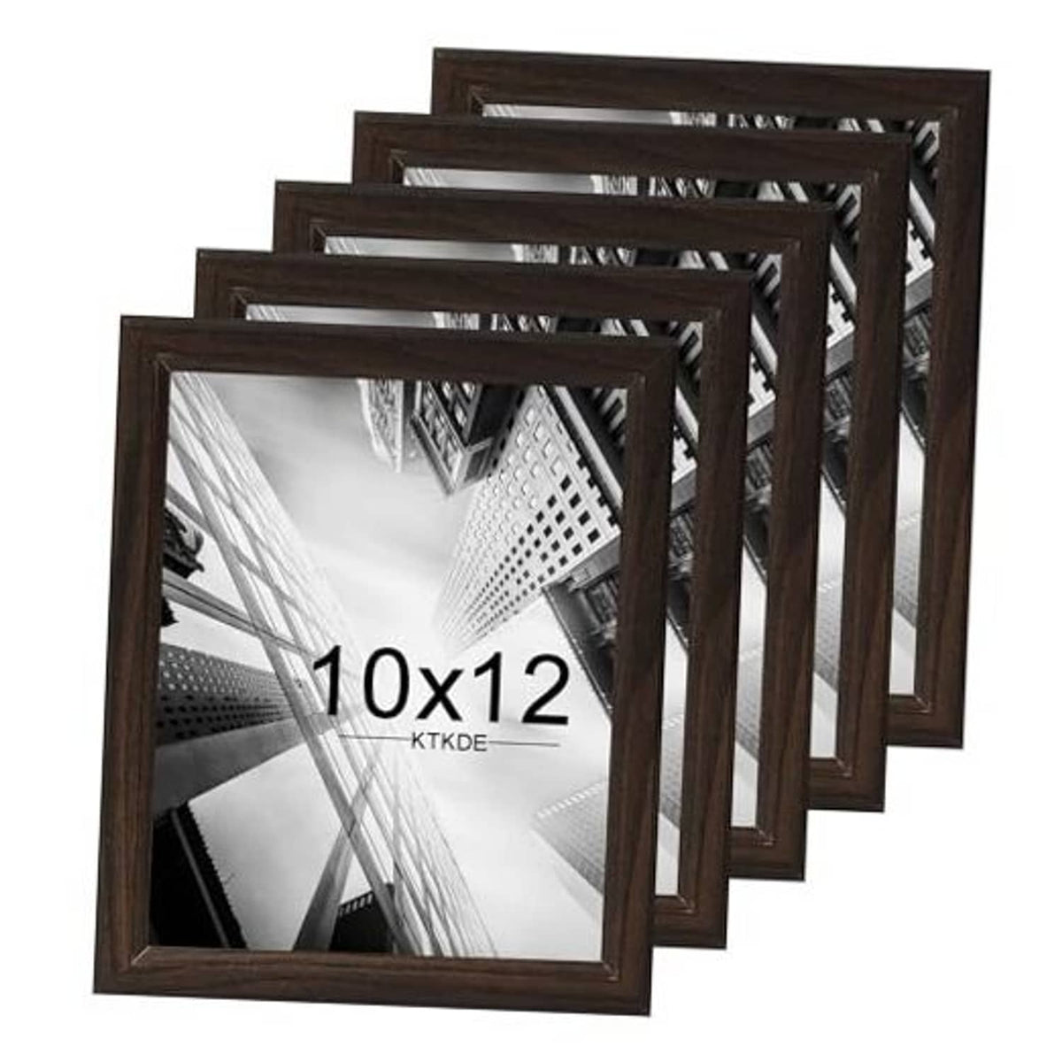 Set of five 10x12 walnut woodgrain picture frames, stacked