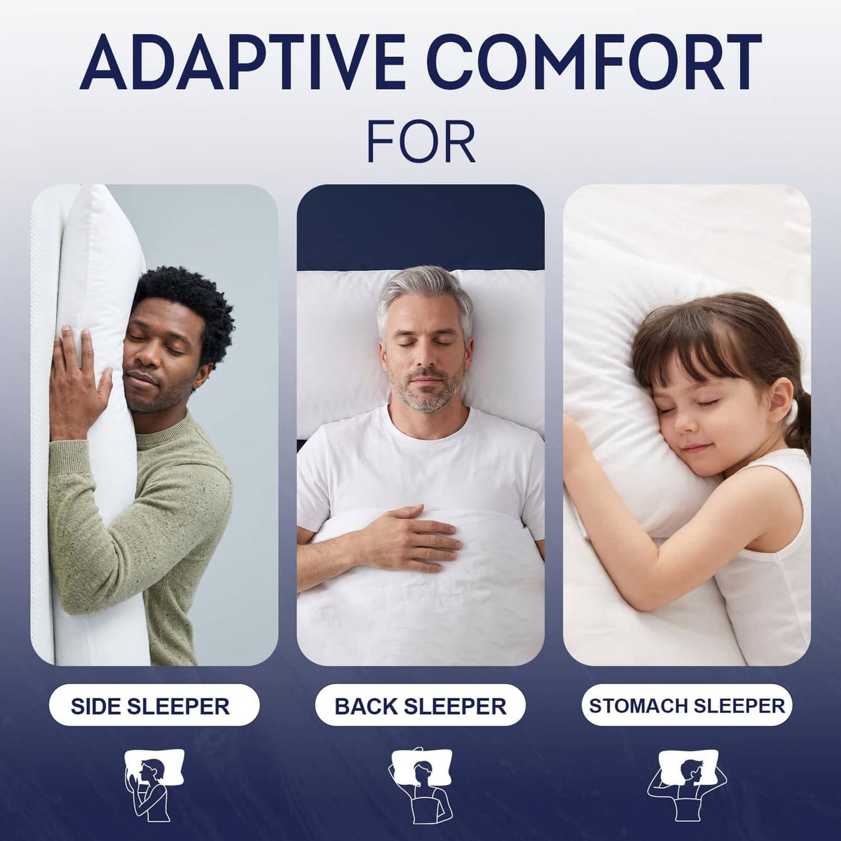 White body pillow insert for side, back, and stomach sleepers