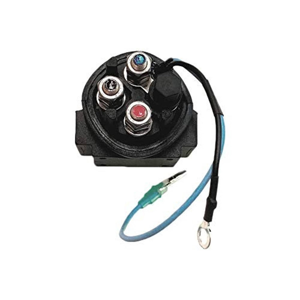 Black marine power trim relay with blue wire leads and terminal ring connectors