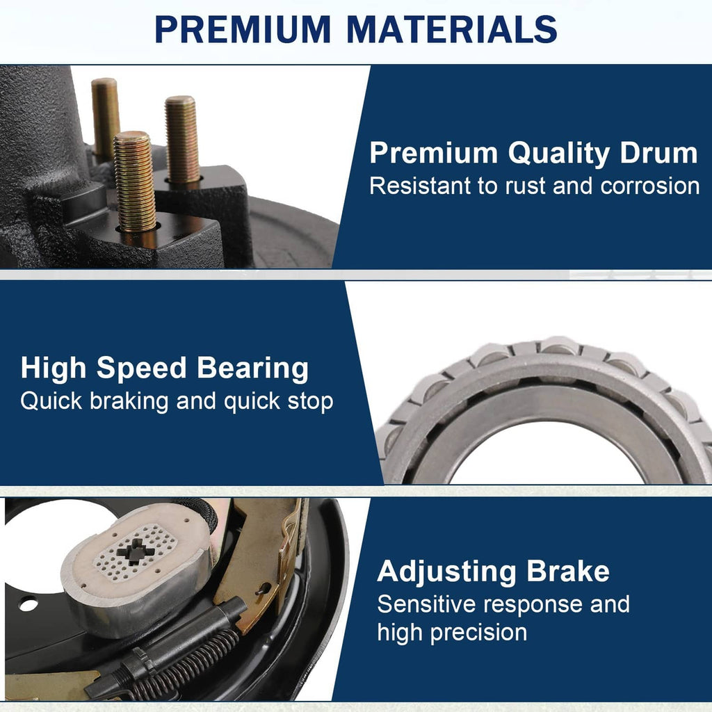 Electric brake drum hub kit detail showing mounting bolts and inner bearing components