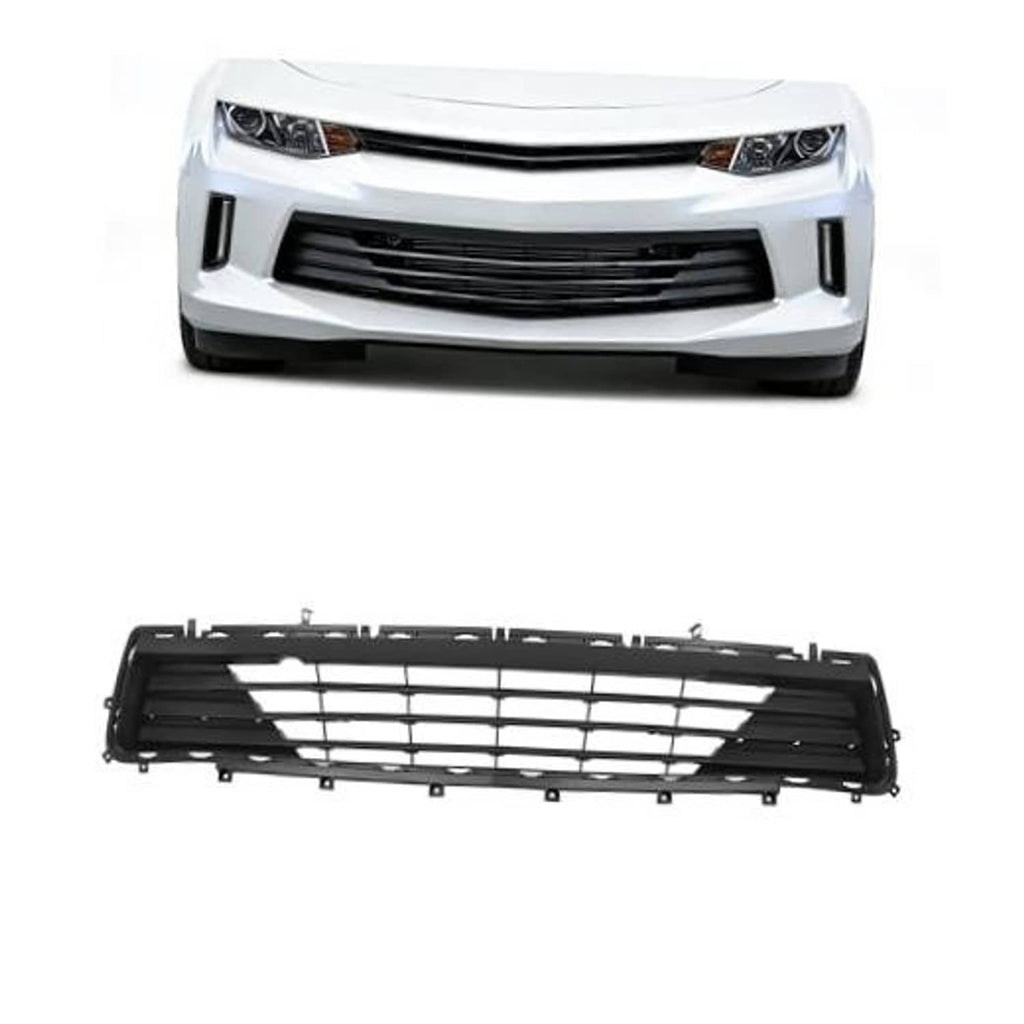 Black lower front grille with horizontal mesh bars and mounting tabs