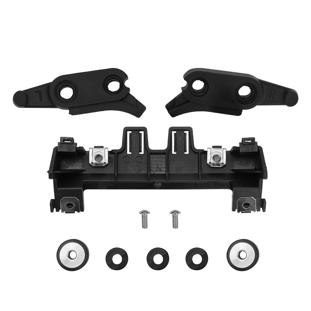 Black headlight fairing stay bracket base with side mounts and included bolts